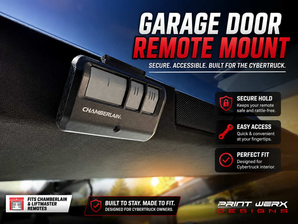 Cybertruck Garage Door Opener Remote Mount | Fits Chamberlain & LiftMaster 3-Button Remotes | Hidden Headliner Holder