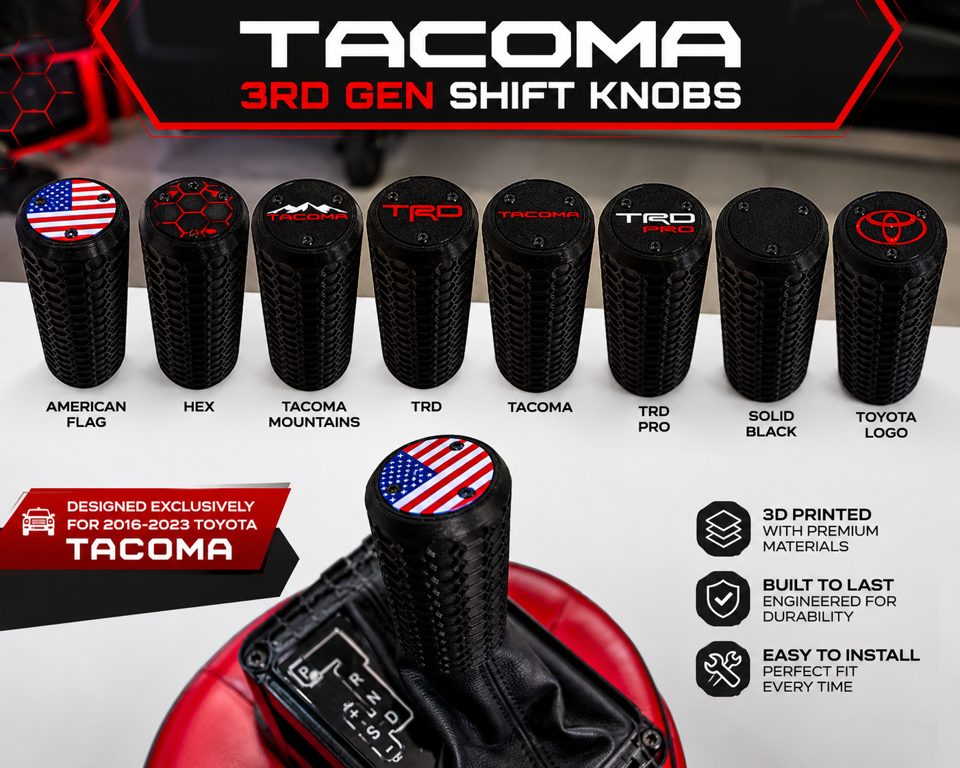 HexGrip™ Shift Knob for 2016–2023 Toyota Tacoma 3rd Gen