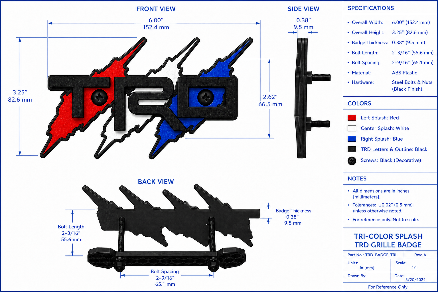 AMERICA 250TH EDITION Tri Color Splash Grille Badge for Tacoma, Tundra, 4Runner, FJ Cruiser