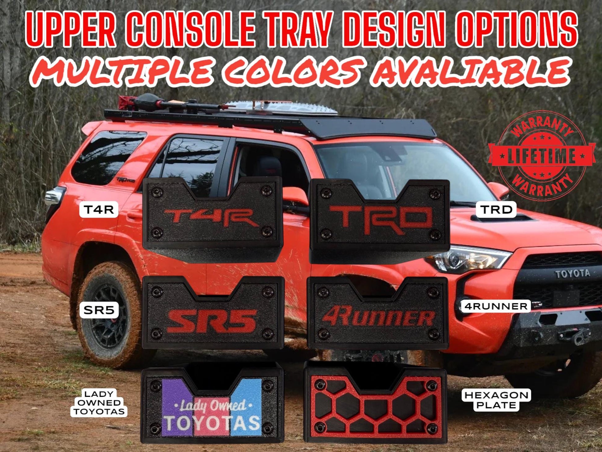 Upper Console Drawer with Changeable Face Plates for 2014-2024 Toyota 4Runner 5th gen