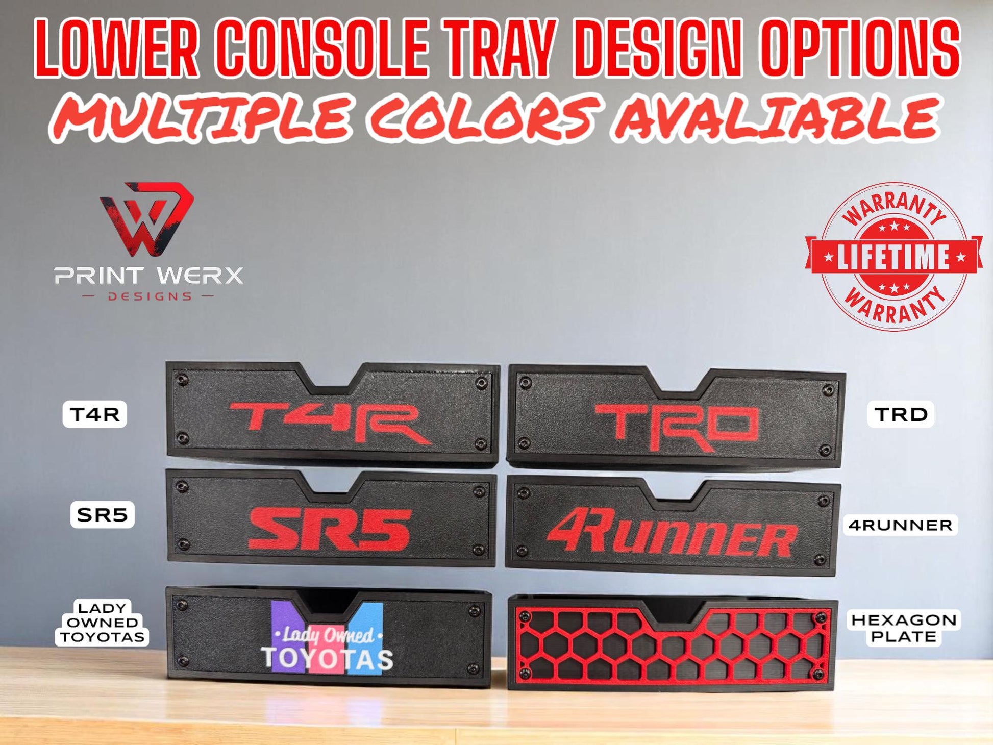 Lower Console Drawer with Changeable Face Plates for 2014-2024 Toyota 4Runner 5th gen