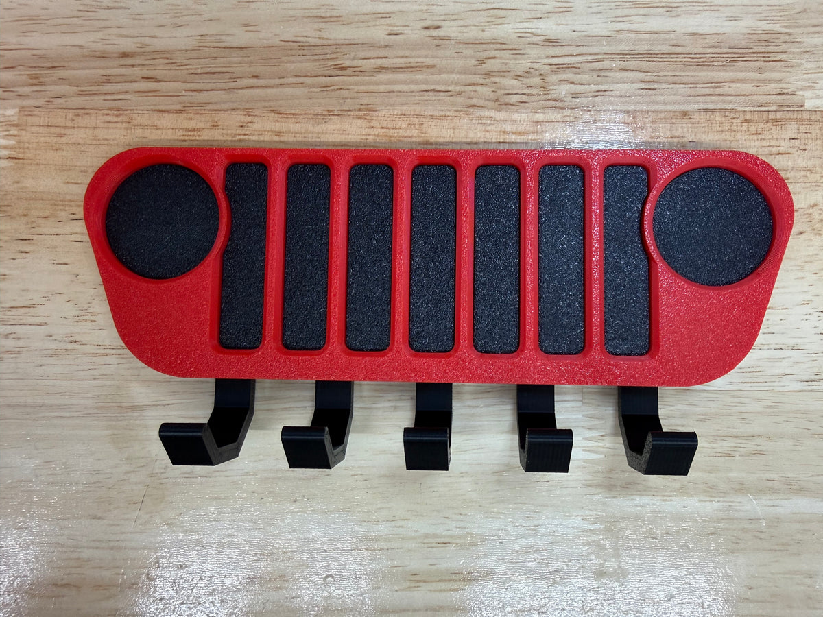 The Key Wrangler - Key Hanger Wall Mount for Jeep | 7 Slot Grille Key Rack & Matching Keychain | Wrangler Gift for Jeep Lovers