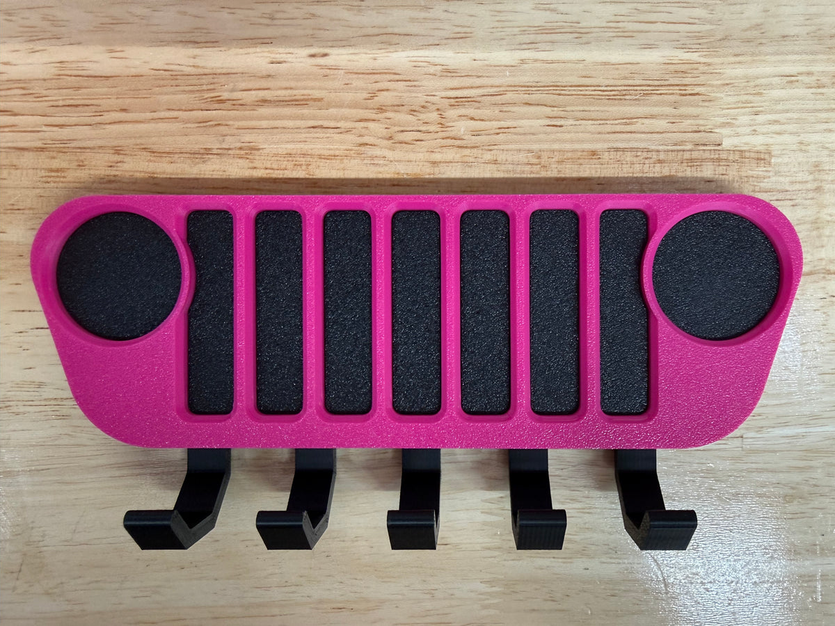 The Key Wrangler - Key Hanger Wall Mount for Jeep | 7 Slot Grille Key Rack & Matching Keychain | Wrangler Gift for Jeep Lovers