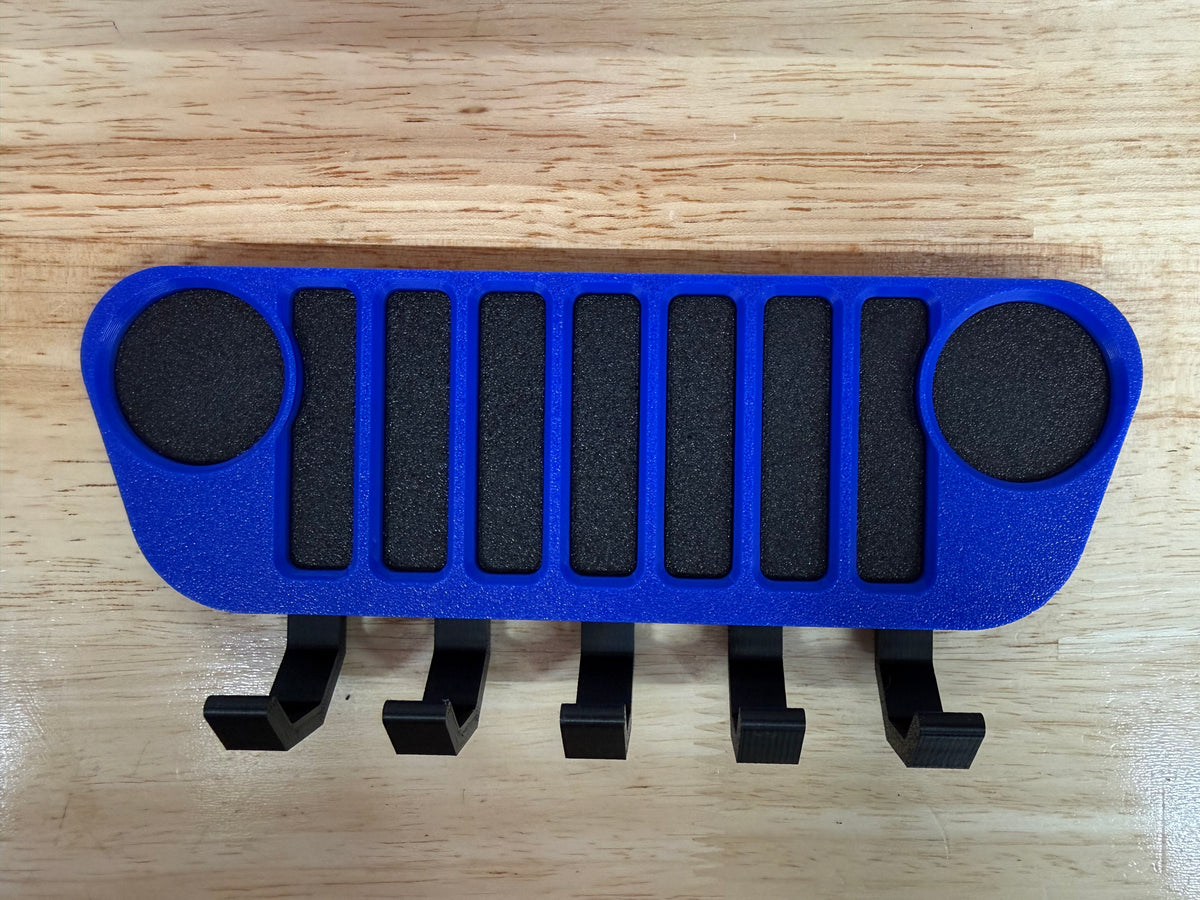The Key Wrangler - Key Hanger Wall Mount for Jeep | 7 Slot Grille Key Rack & Matching Keychain | Wrangler Gift for Jeep Lovers