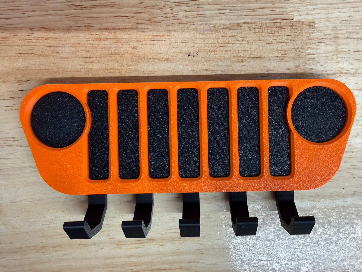 The Key Wrangler - Key Hanger Wall Mount for Jeep | 7 Slot Grille Key Rack & Matching Keychain | Wrangler Gift for Jeep Lovers