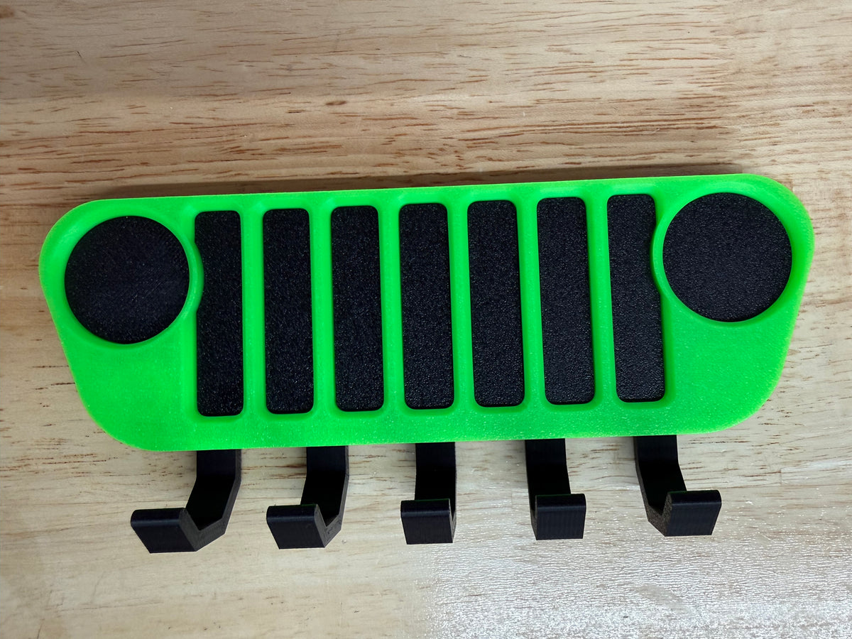 The Key Wrangler - Key Hanger Wall Mount for Jeep | 7 Slot Grille Key Rack & Matching Keychain | Wrangler Gift for Jeep Lovers