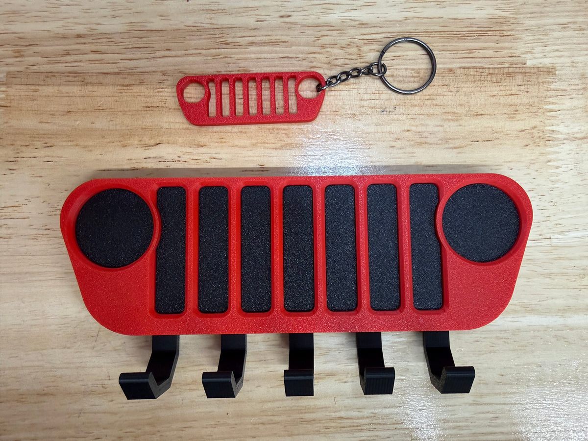 The Key Wrangler - Key Hanger Wall Mount for Jeep | 7 Slot Grille Key Rack & Matching Keychain | Wrangler Gift for Jeep Lovers
