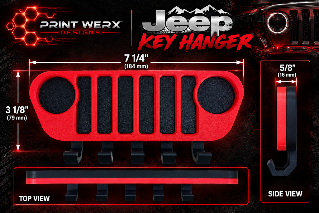 The Key Wrangler - Key Hanger Wall Mount for Jeep | 7 Slot Grille Key Rack & Matching Keychain | Wrangler Gift for Jeep Lovers