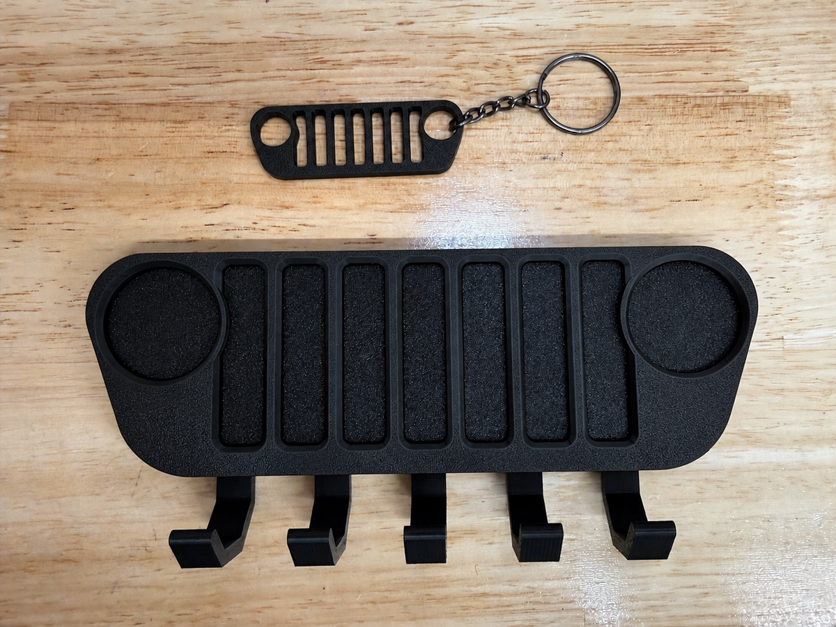 The Key Wrangler - Key Hanger Wall Mount for Jeep | 7 Slot Grille Key Rack & Matching Keychain | Wrangler Gift for Jeep Lovers