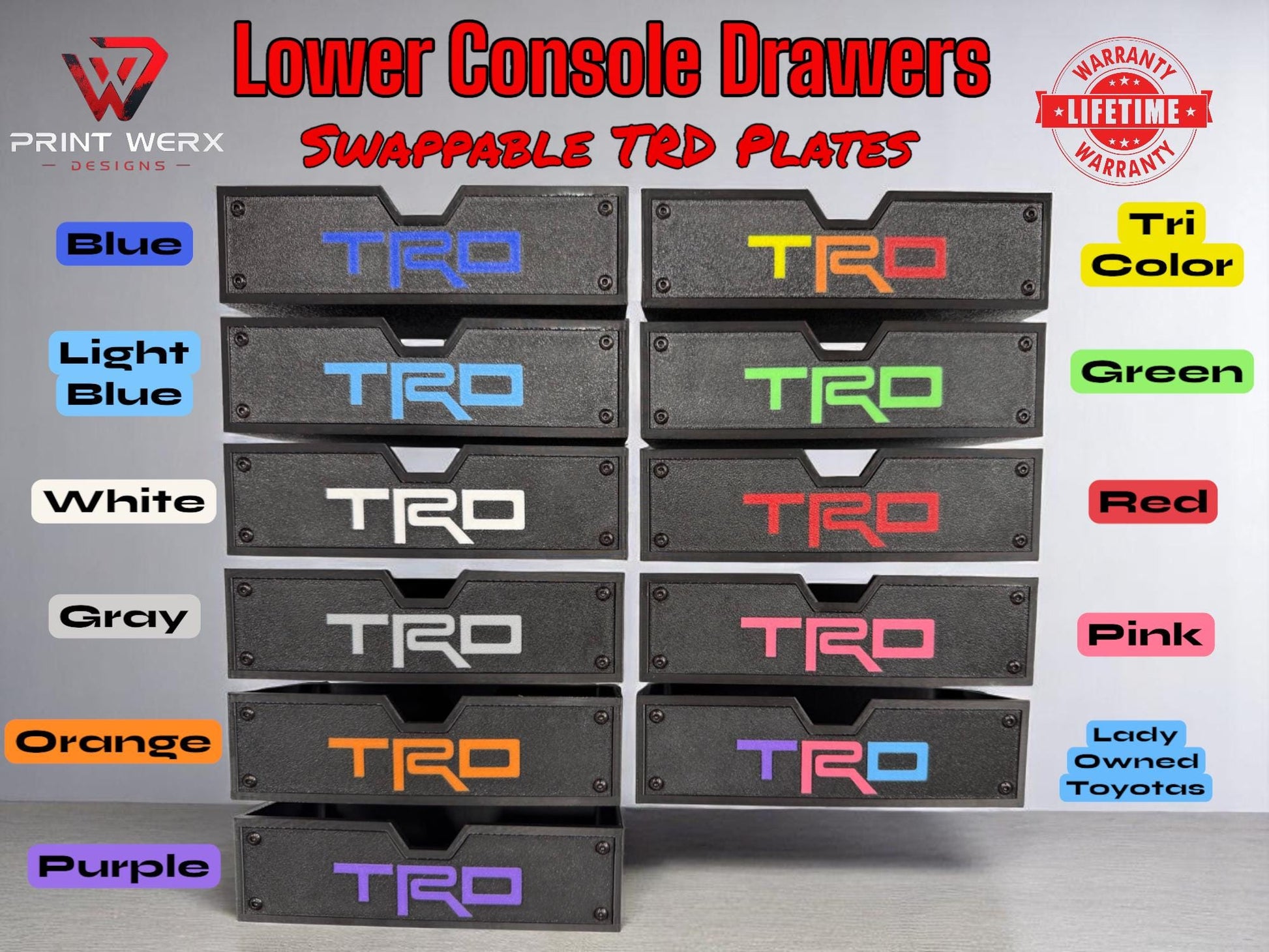 Lower Console Drawer with Changeable Face Plates for 2014-2024 Toyota 4Runner 5th gen