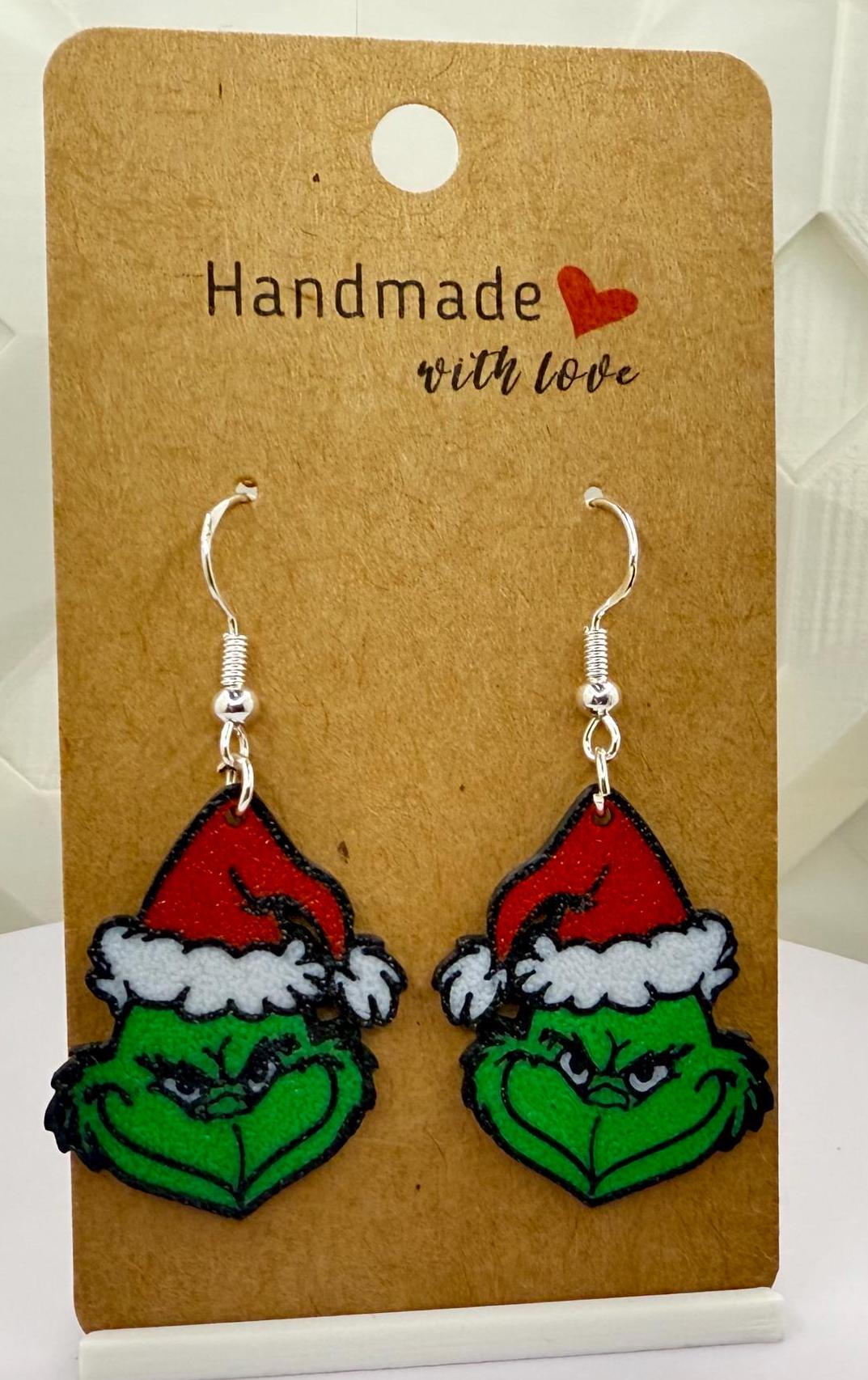 Grinch Christmas Earrings 3D Printed